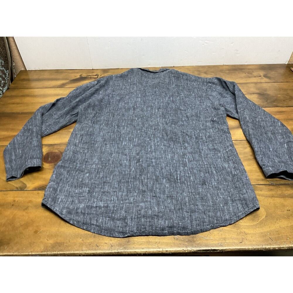 Flax by Jeanne Engelhart Button Shirt Jacket Blue Linen Lagenlook Top Petite - Picture 8 of 8